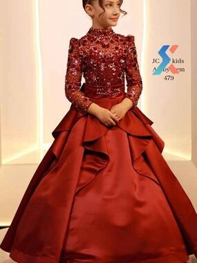 Made In Turkey Embellished High-Neck Red Satin Ball Gown